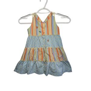 Le Top Striped Polka Dot Duck Butterfly Tiered Dress Girls Size 2T Summer Casual